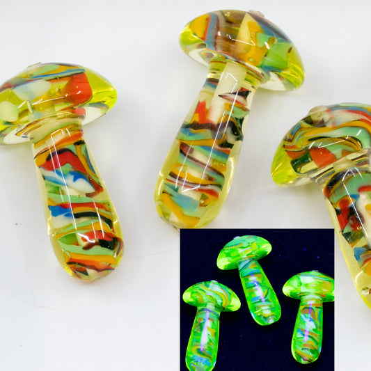 OUTLET 1 pcs Lampwork Handmade Beads Mushroom, 30 x 10 mm, Mixed Transparent Yellow (mixed-80130), Glass, Czech Republic