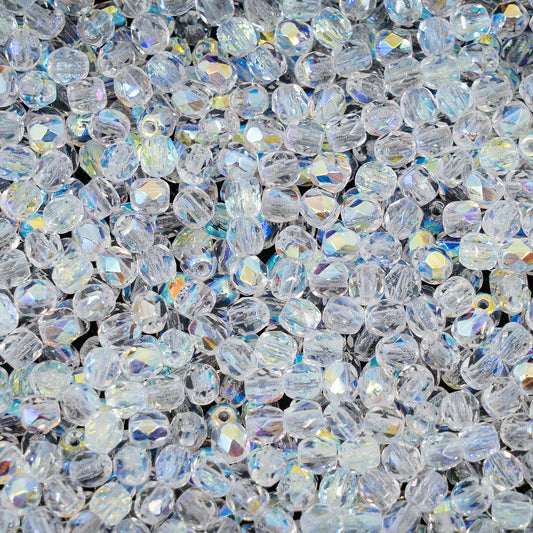 Faceted Fire Polished Pressed Czech Glass Beads, Crystal AB 00030-28701