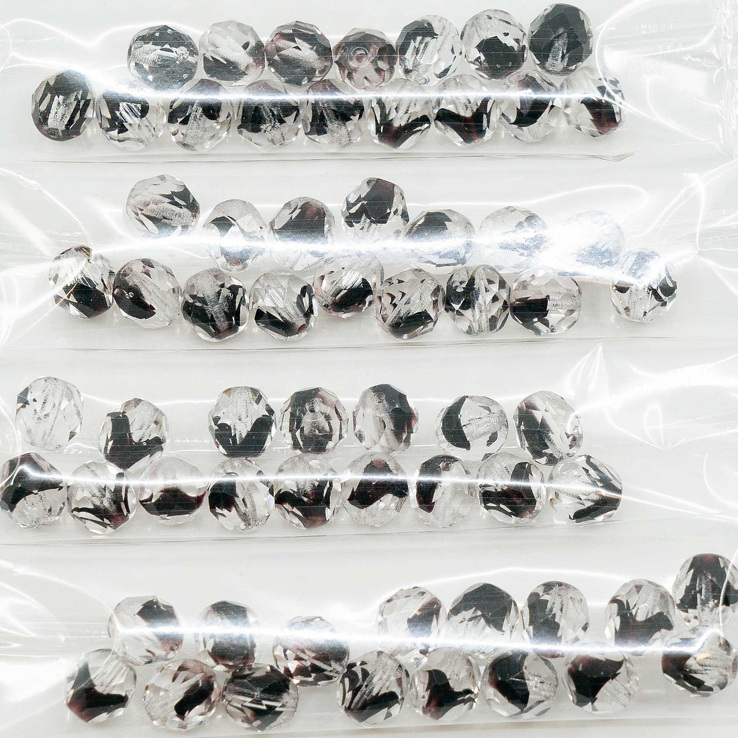 OUTLET 10 克刻面圆形火抛光珠，8 x 8 毫米，黑水晶（黑水晶），玻璃，捷克共和国