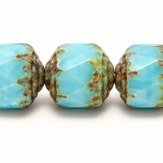 Cathedral Faceted Fire Polished Beads, Blue Stain Strong (63020-86805), Glass, Czech Republic