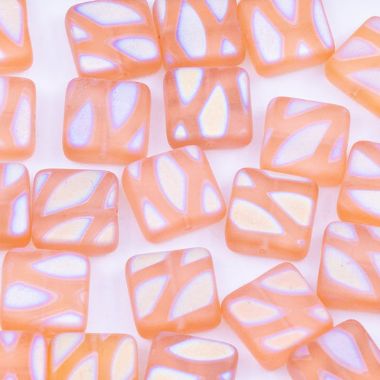 OUTLET 250g/50g Pressed Beads Square, 11 x 11 mm, Transparent Pink Matte Ab01 (70120-84100-AB01), Glass, Czech Republic
