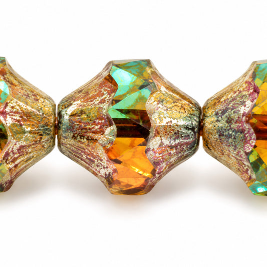 Faceted Special Cut Beads Lanterns, T0060 Picasso (t0060-43400), Glass, Czech Republic