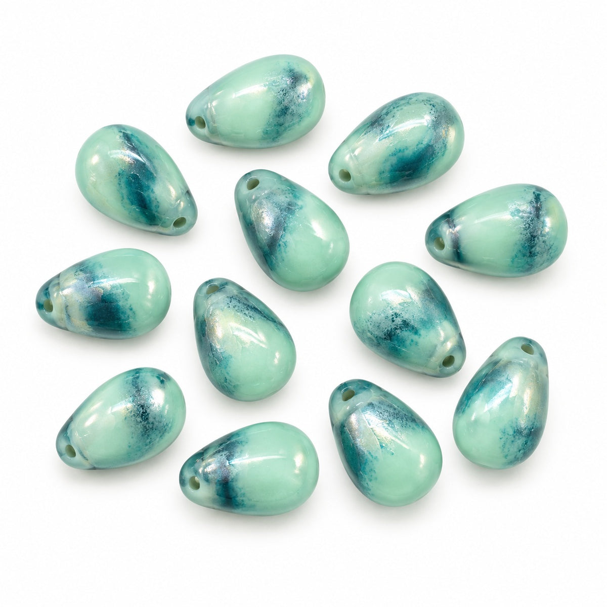 Drop Beads, Turquise Luster Blue Half Coated (63110-14264), Glass, Czech Republic
