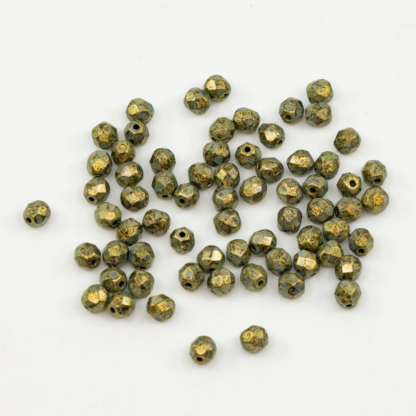 奥特莱斯 10克多面圆形火抛光珠，黑金光泽斑点（23980-65322），玻璃，捷克共和国