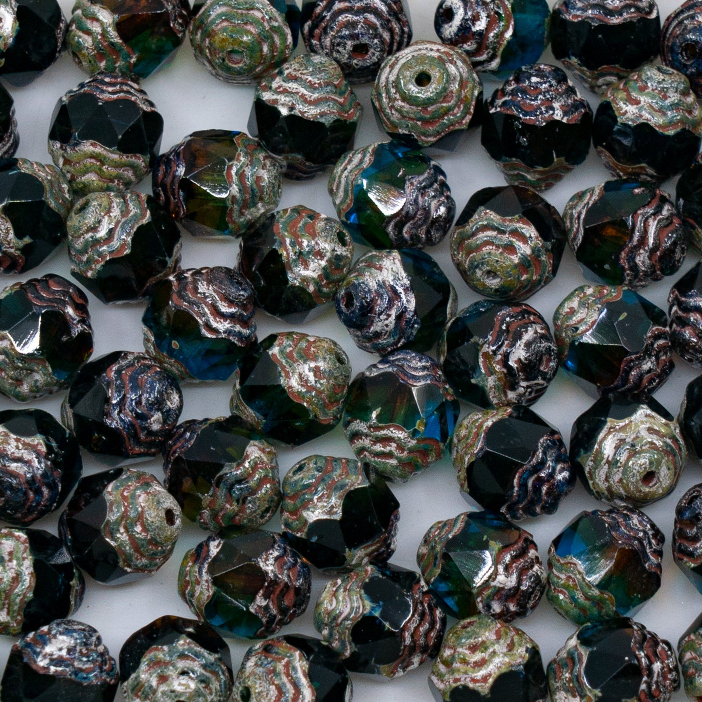 OUTLET 10 grams Special Cut Faceted Fire Polished Beads, 10 x 8 mm, T0050 Picasso (t0050-43400), Glass, Czech Republic