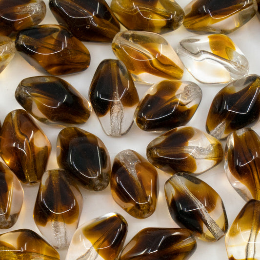 OUTLET 10 grams Bicone Beads, 15 x 10 mm, Mixed Crystal Brown Cola (17008), Glass, Czech Republic