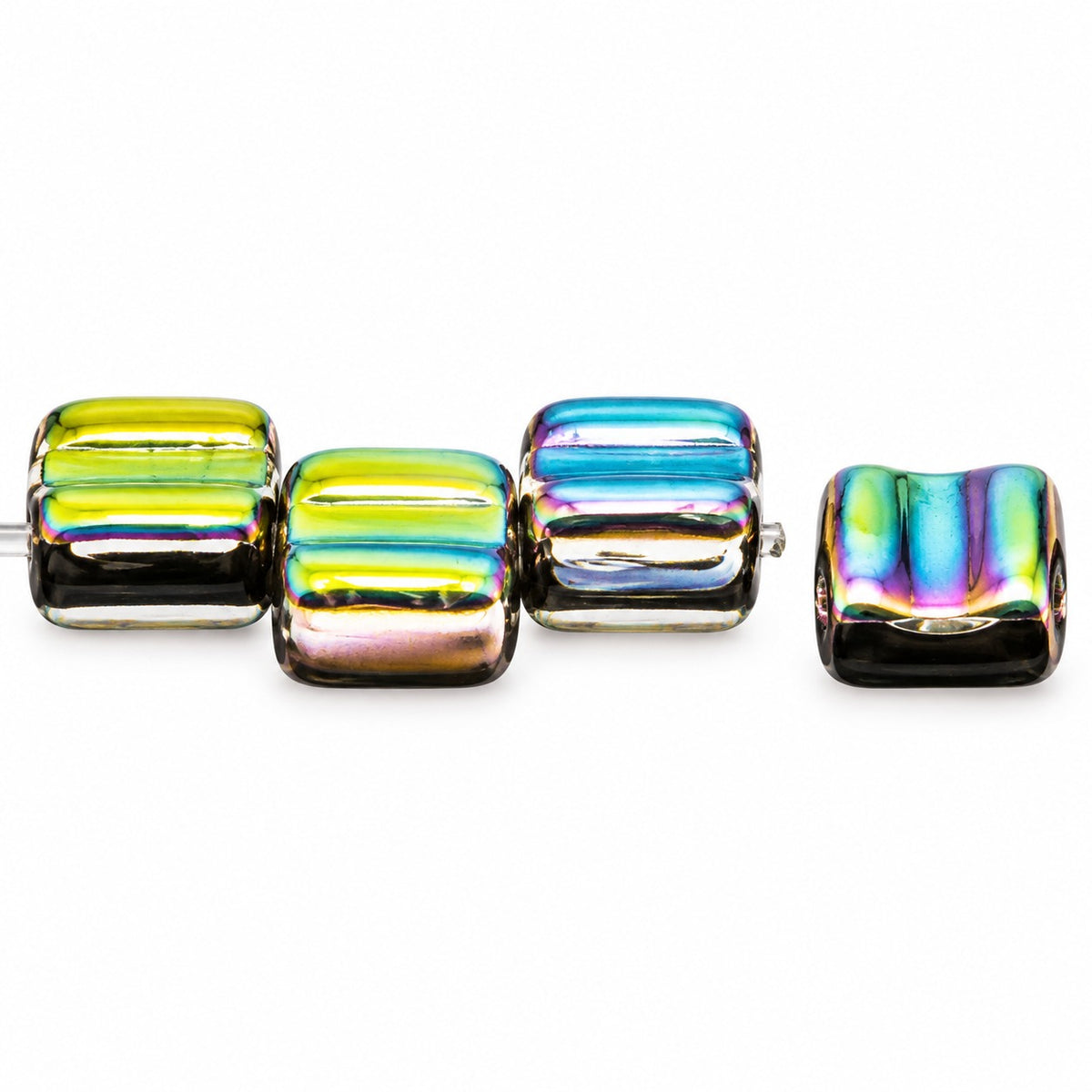 Silky 2-Hole Square Beads, Black Crystal Vitrail Medium Coating (23980-28101), Glass, Czech Republic