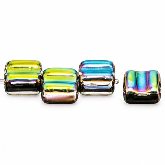 Silky 2-Hole Square Beads, Black Crystal Vitrail Medium Coating (23980-28101), Glass, Czech Republic