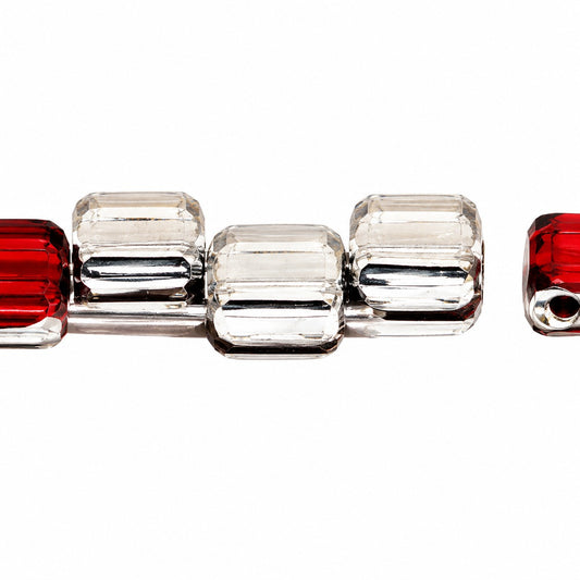 Silky 2-Hole Square Beads, Ruby Red Crystal Silver Half Coating (90080-27001), Glass, Czech Republic