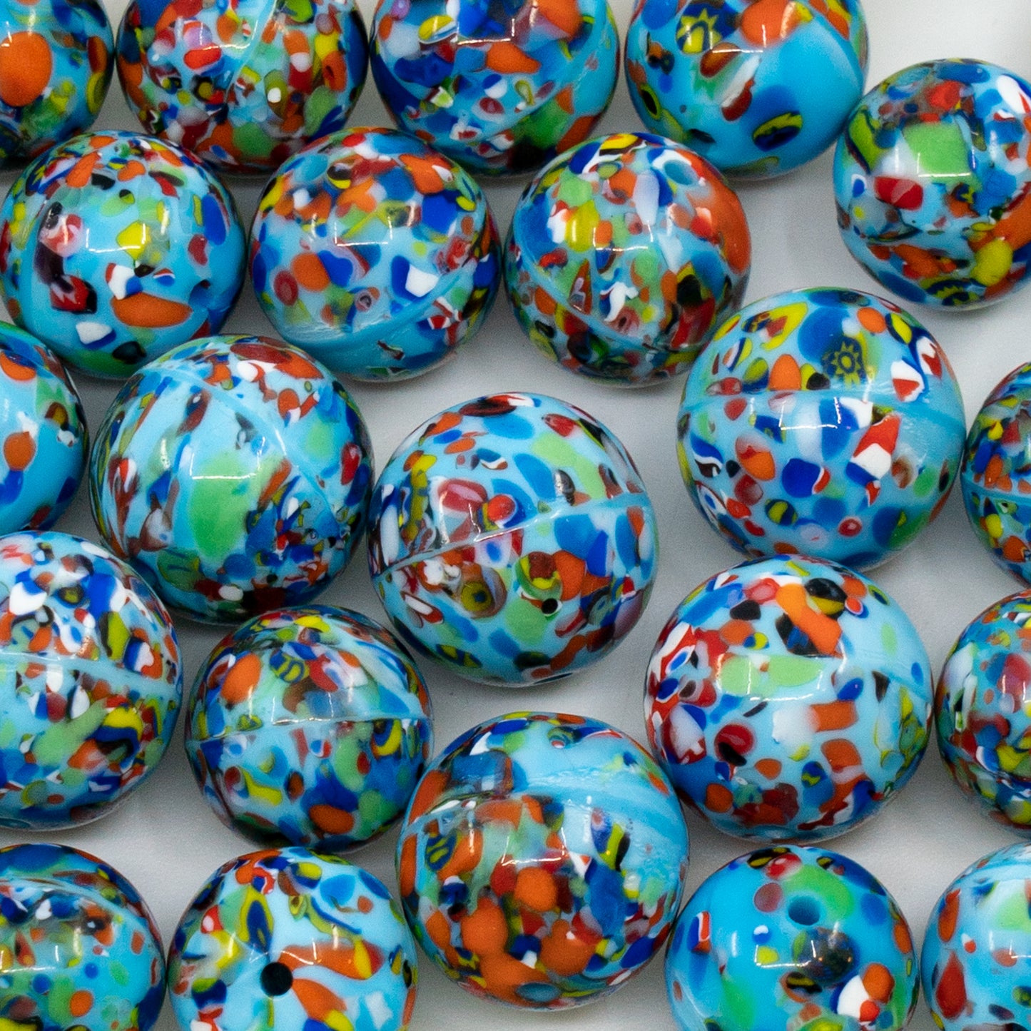 OUTLET 10 grams Lampwork Round Beads, 12 x 12 mm, Light Blue Spot (light-blue-spot), Glass, Czech Republic