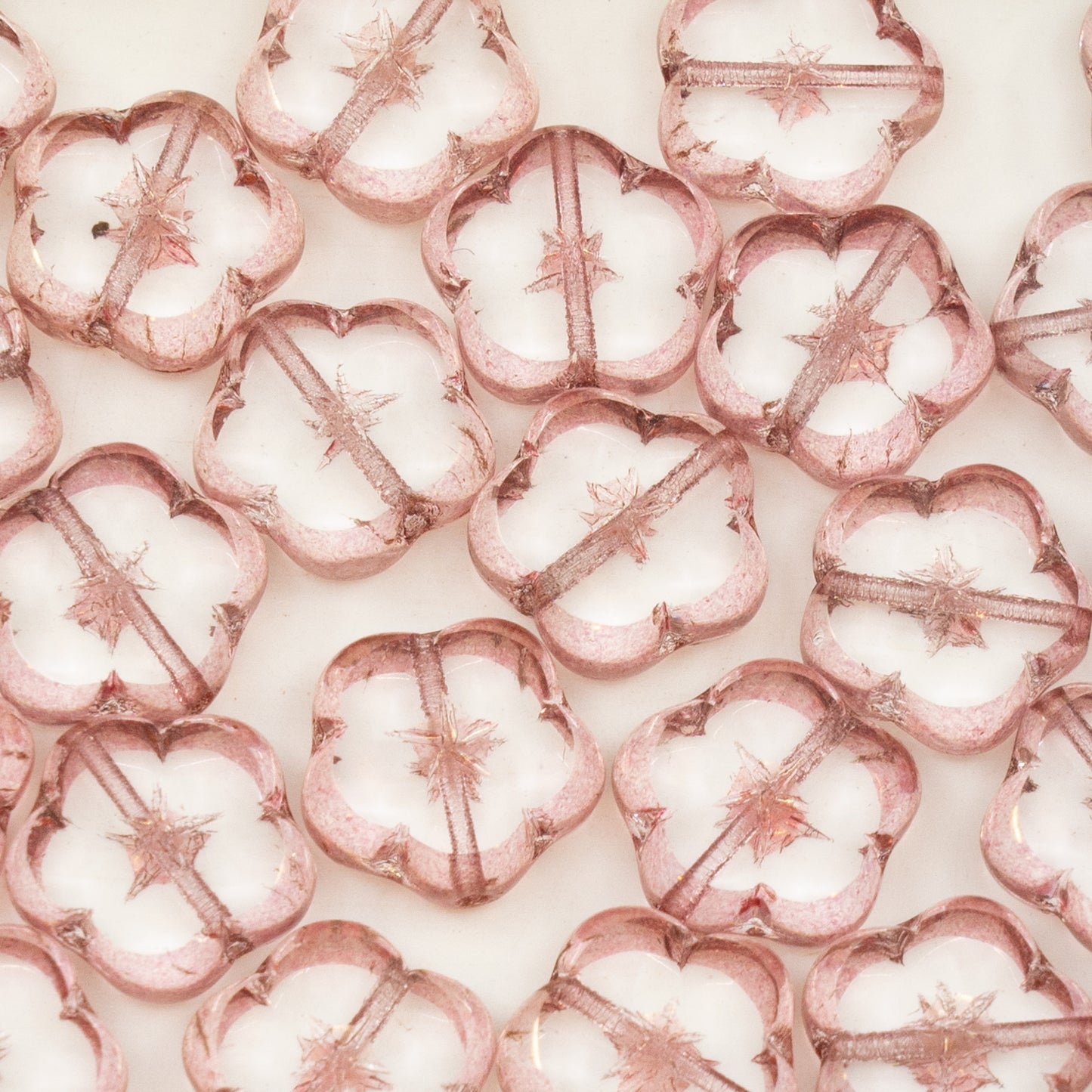 アウトレット 10グラム テーブルカットフラワービーズ、14 x 14 mm、クリスタルラスターリラ（00030-14494）、ガラス、チェコ共和国