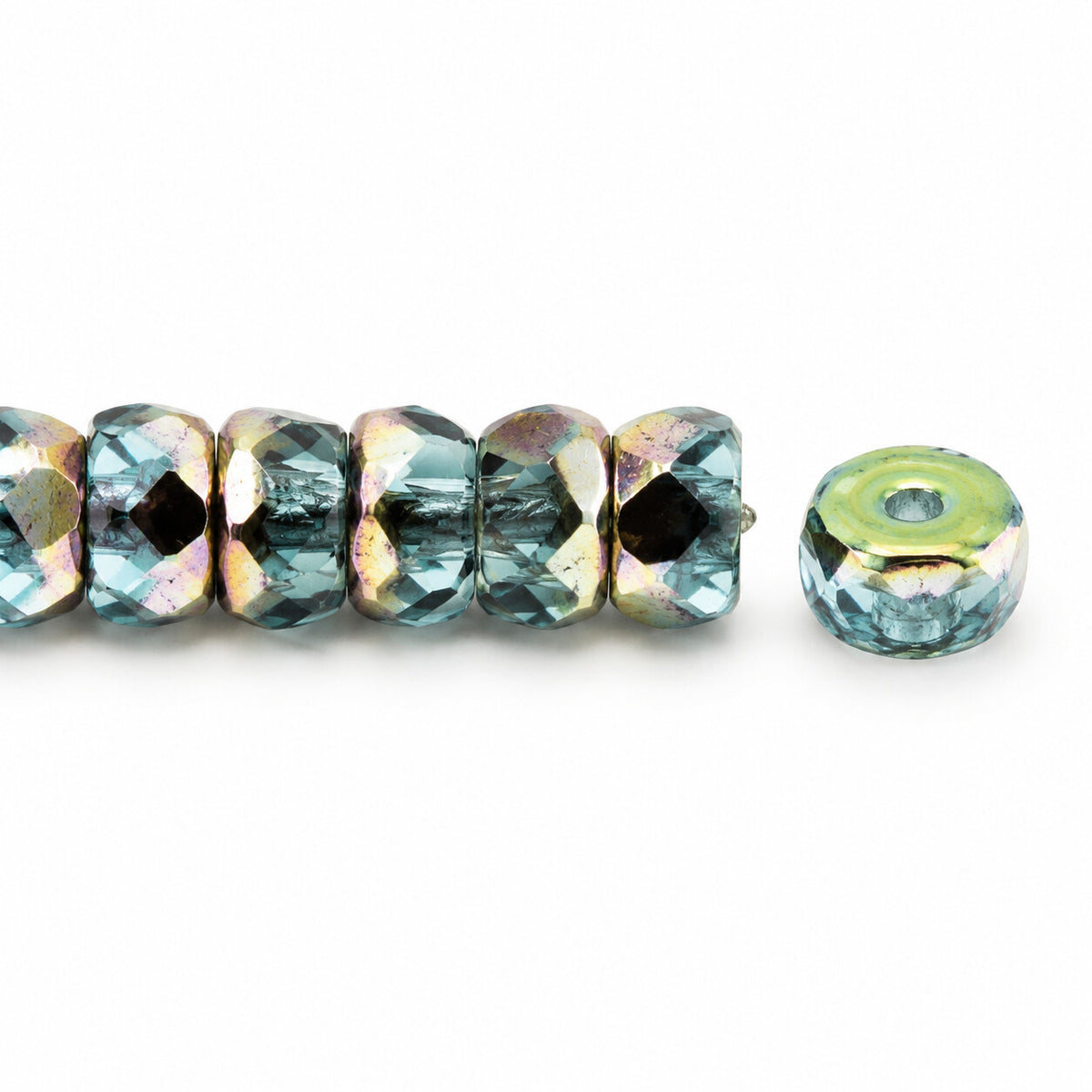 Faceted Special Cut Beads Rondelle, Transparent Aqua Crystal Vitrail Medium Coating (60010-28101), Glass, Czech Republic