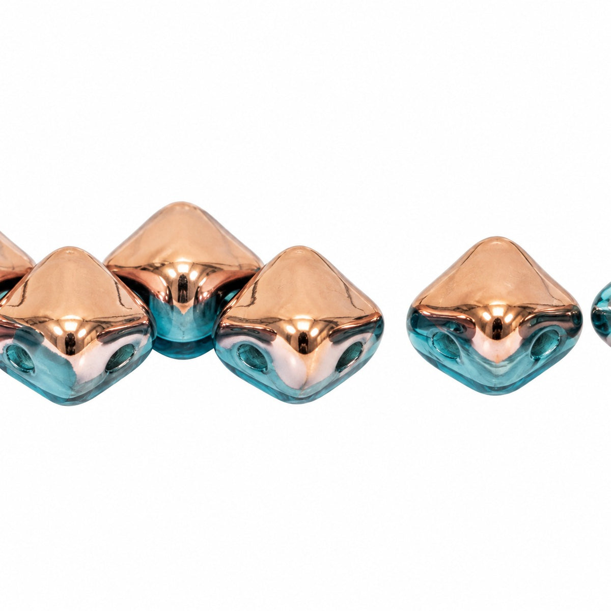 Silky 2-Hole Square Beads, Turquoise Blue Rose Gold Capri (63030-27101), Glass, Czech Republic