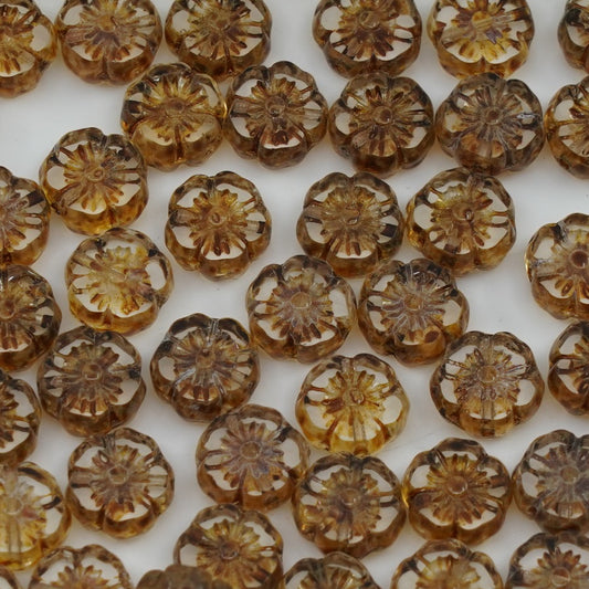 OUTLET 250g/50g Table Cut Hawaii Flower Beads, 8 x 8 mm, Crystal Travertin (00030-86800), Glass, Czech Republic