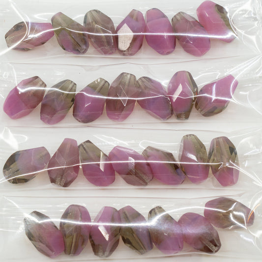 アウトレット 10グラム ファセットスペシャルカットビーズ、15 x 10 mm、ミックスピンクグレー（s0020）、ガラス、チェコ共和国