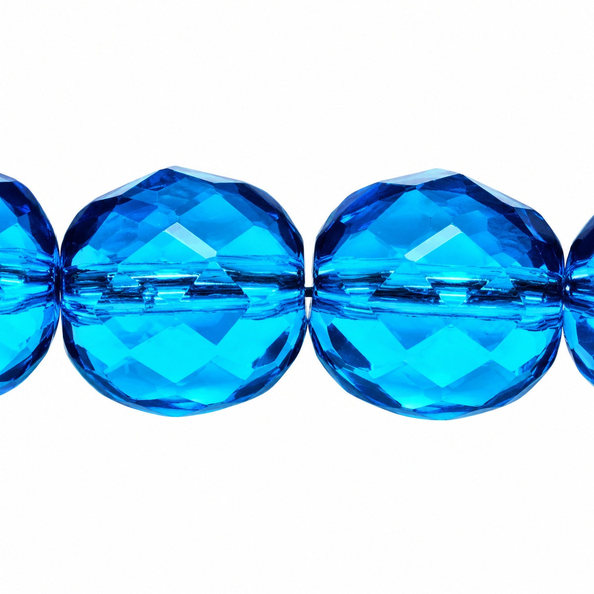 Faceted Round Fire Polished Beads, Transparent Aqua (60080), Glass, Czech Republic