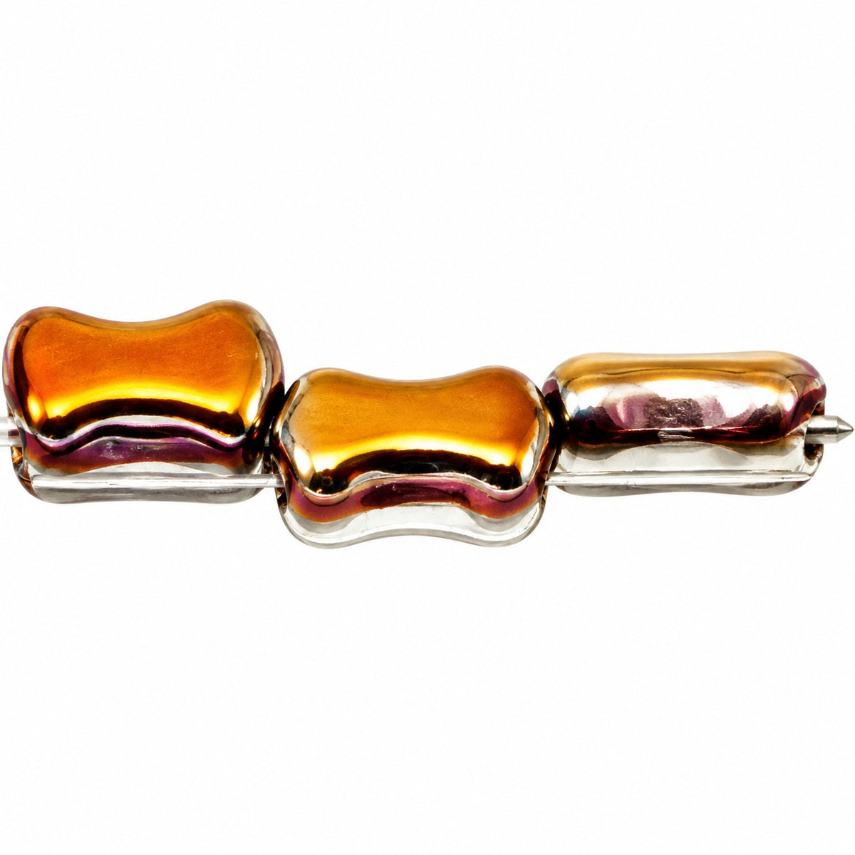 2-Hole Pressed Beads, Chalk White Prismatic Phoenix (03000-27104), Glass, Czech Republic