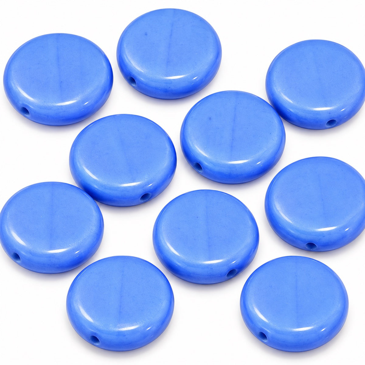 Flat Round Coin Beads, Opaque Blue (33020), Glass, Czech Republic