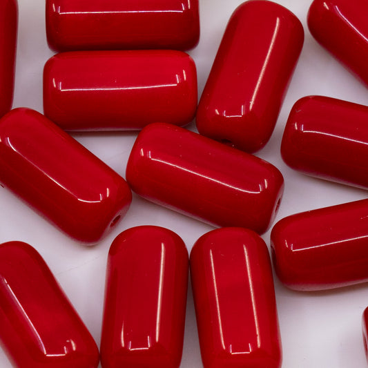 OUTLET 250g/50g Tube Beads, 20 x 10 mm, Opaque Red (93190), Glass, Czech Republic