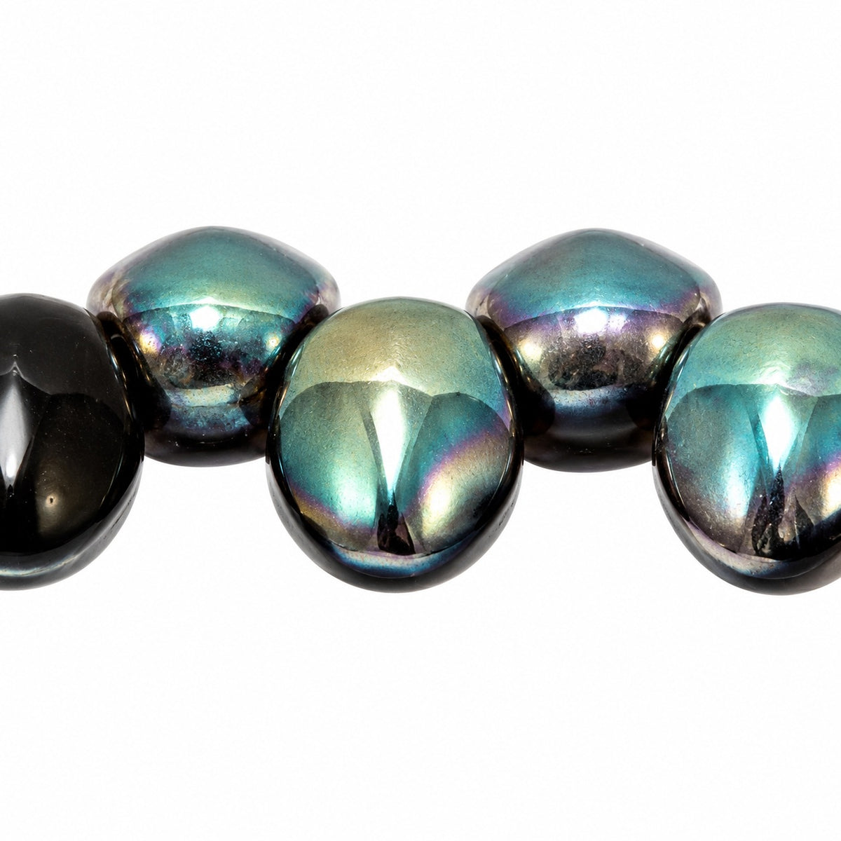 Tulip Petal Beads, Black 22501 (23980-22501), Glass, Czech Republic