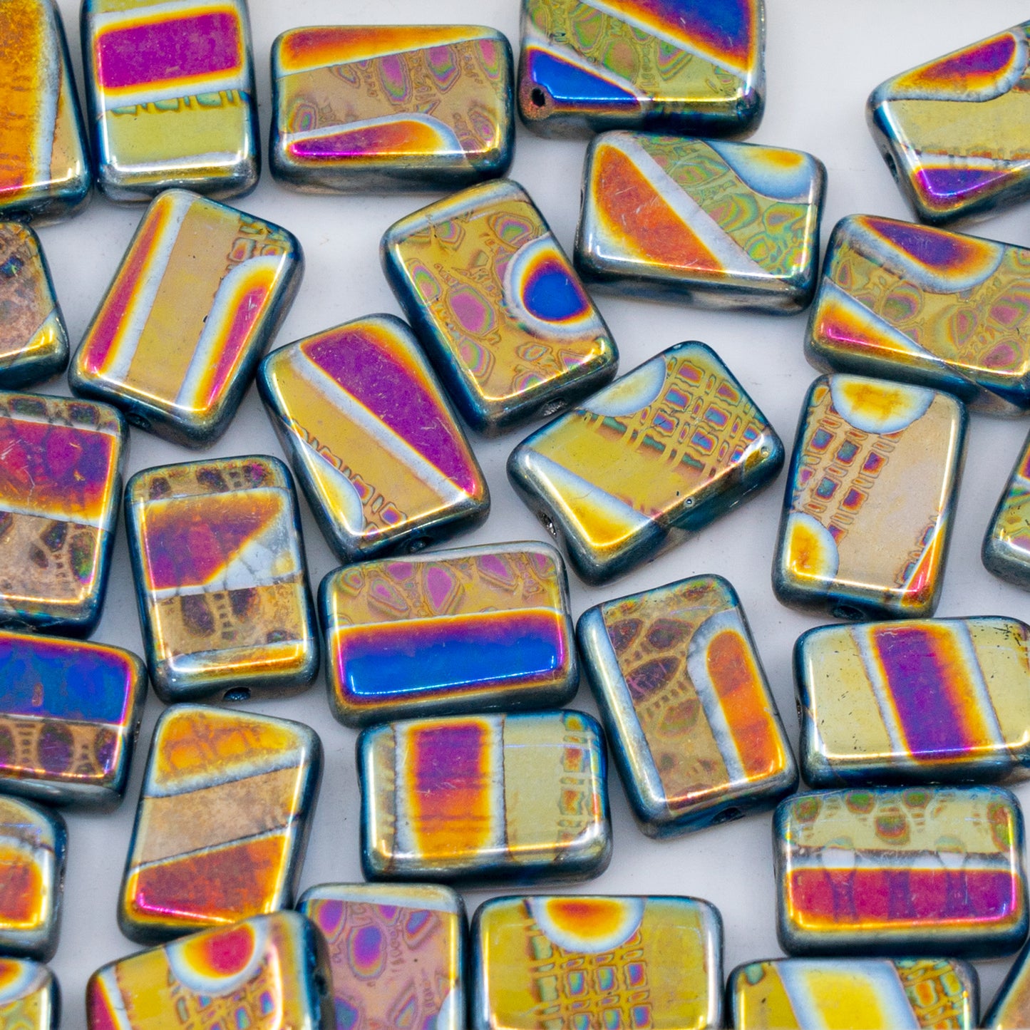 OUTLET 250g/50g Flat Rectangle Beads, 12 x 8 mm, Batika Mixed Colors 207 (BATIKA-MIX-207), Glass, Czech Republic