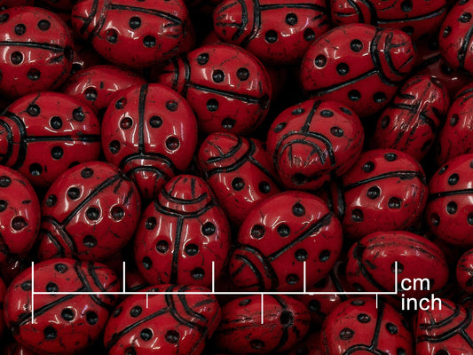 OUTLET 10 grams Pressed Beads Ladybug, 14 x 11 mm, Opaque Red 46449 (93200-46449), Glass, Czech Republic