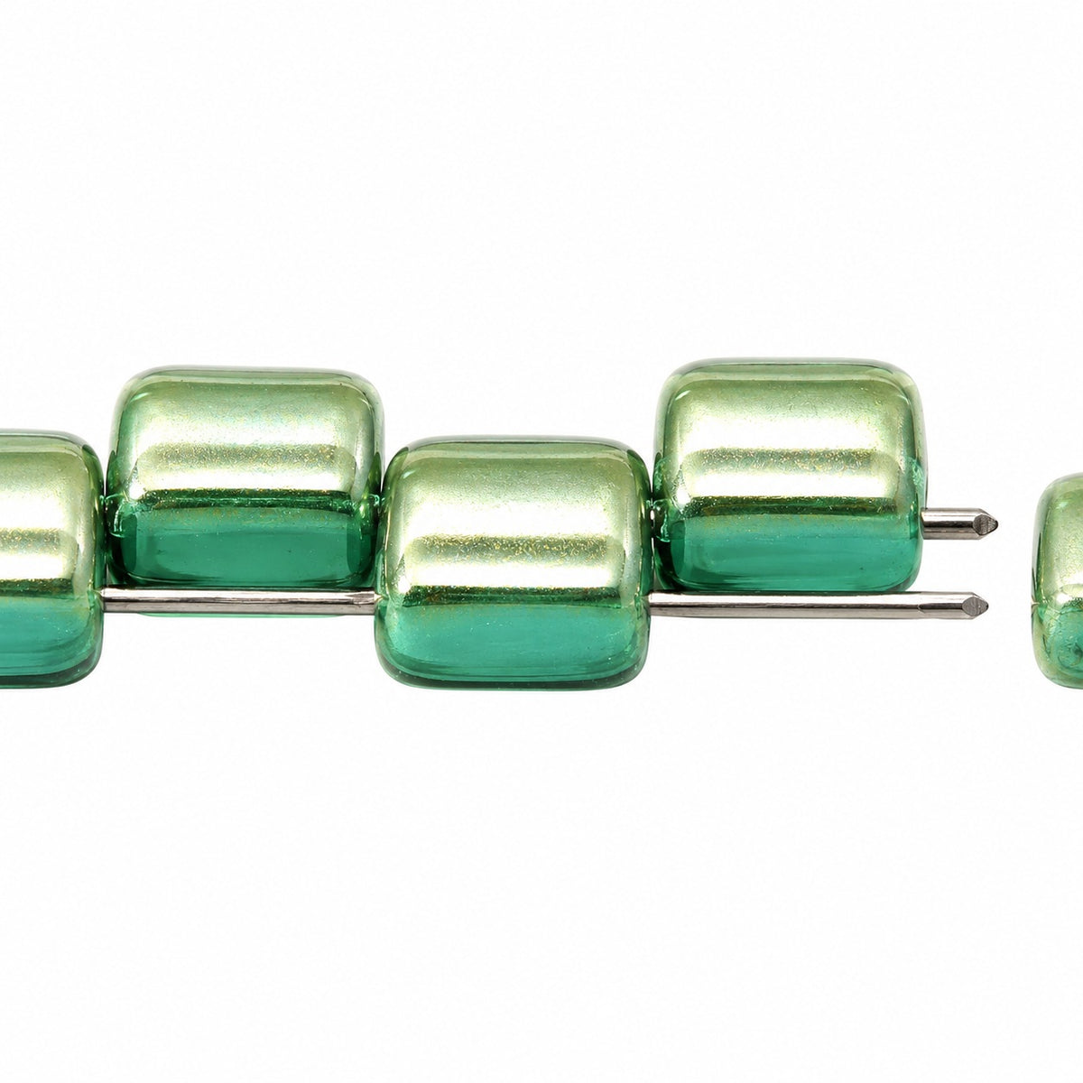 2-Hole Square Beads, Turquise Blue Hematite (63120-23500), Glass, Czech Republic