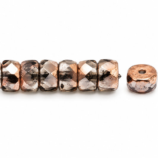 Faceted Special Cut Beads Rondelle, Transparent Light Amethyst Rose Gold Capri (20040-27101), Glass, Czech Republic
