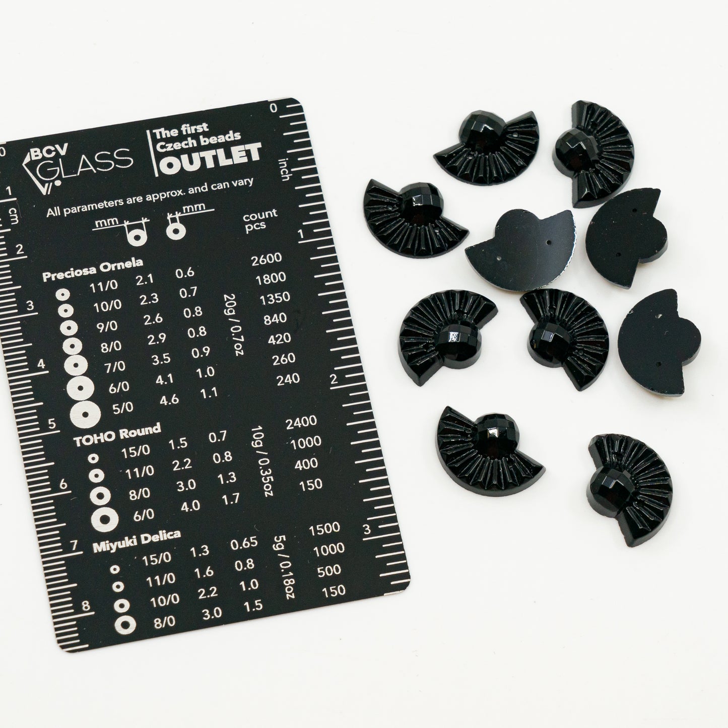 OUTLET 10 grams Glass Pressed Crystal Stones, 18 x 24 mm, Jet Black 2-hole Dia (jet-black-2hole-dia), Glass, Czech Republic