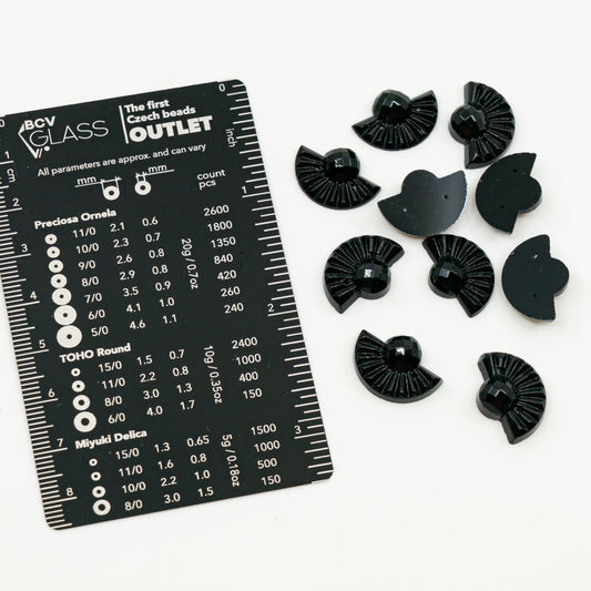 OUTLET 10 grams Glass Pressed Crystal Stones, 18 x 24 mm, Jet Black 2-hole Dia (jet-black-2hole-dia), Glass, Czech Republic