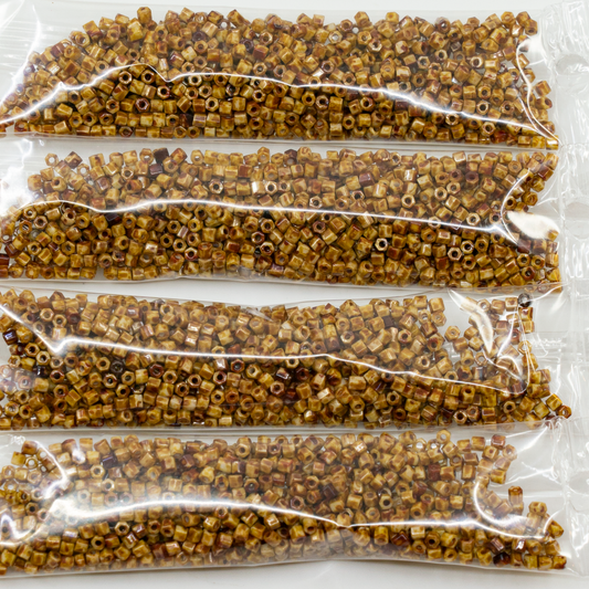 OUTLET 10 grams TOHO Hexagon Seed Beads, 11/0, Opaque-Lustered Lt Beige Hybrid Picasso (#123L-T), Glass, Czech Republic