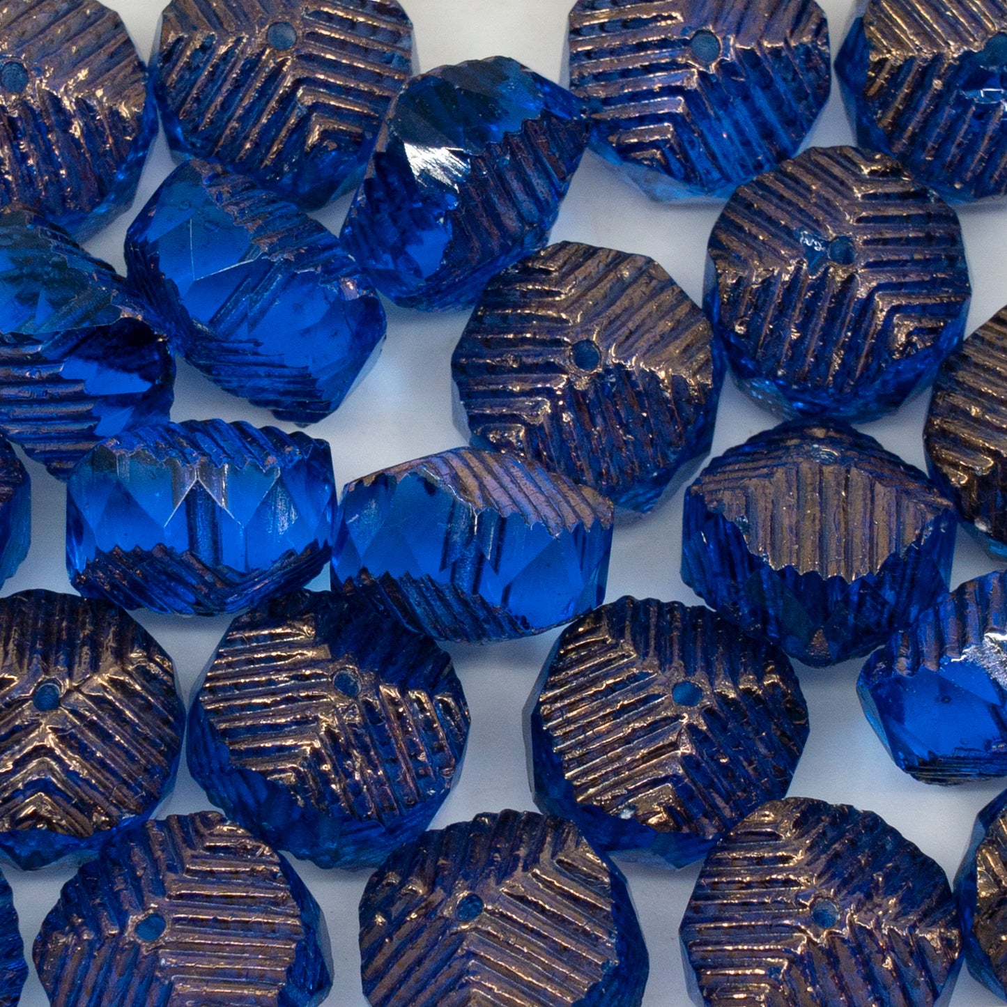 アウトレット 10グラム ファセット加工スペシャルロンデルビーズ ファイアポリッシュ 10 x 14 mm 透明ブルーブロンズ (30040-14415) ガラス チェコ共和国