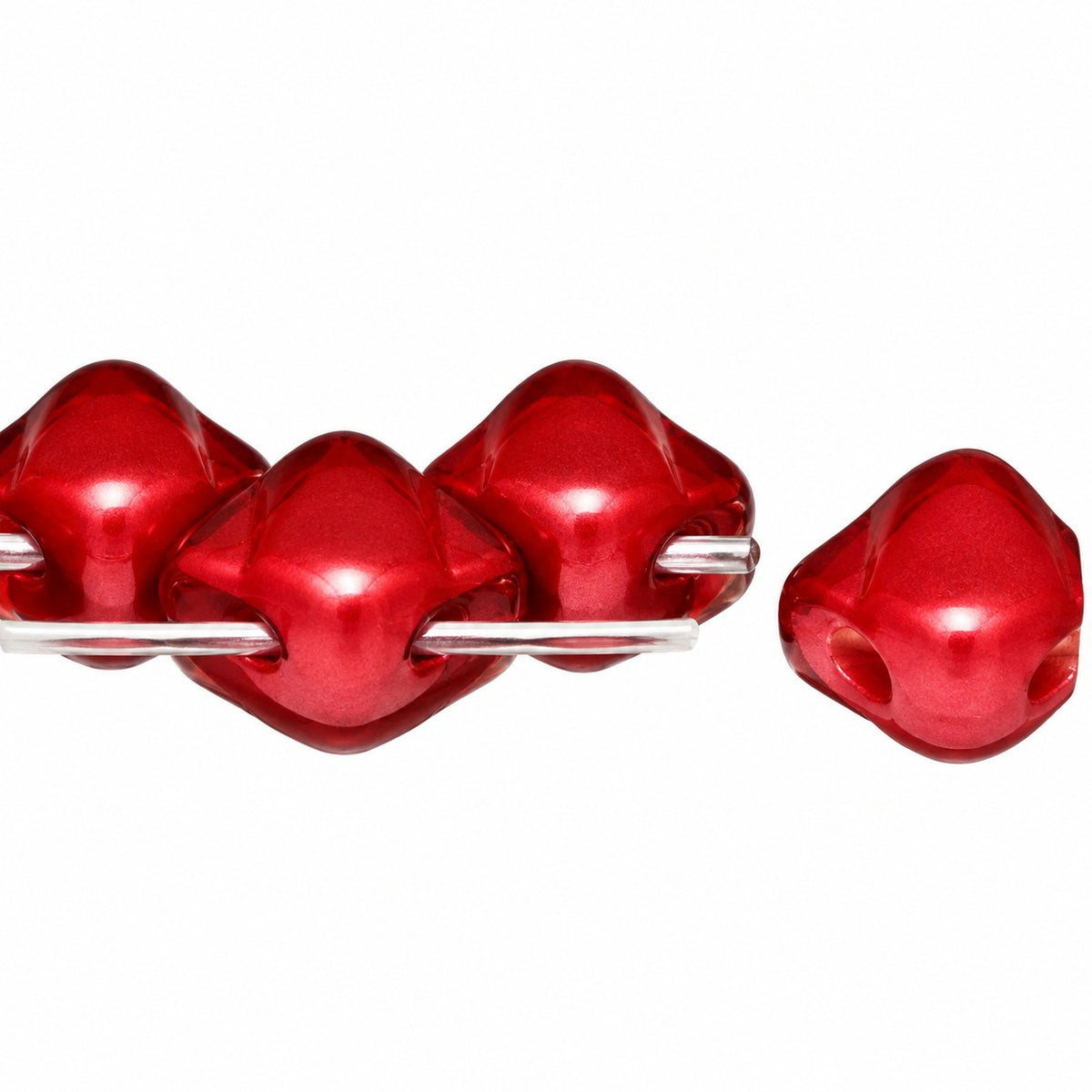 Silky 2-Hole Square Beads, White Dark Coral (02010-25010), Glass, Czech Republic