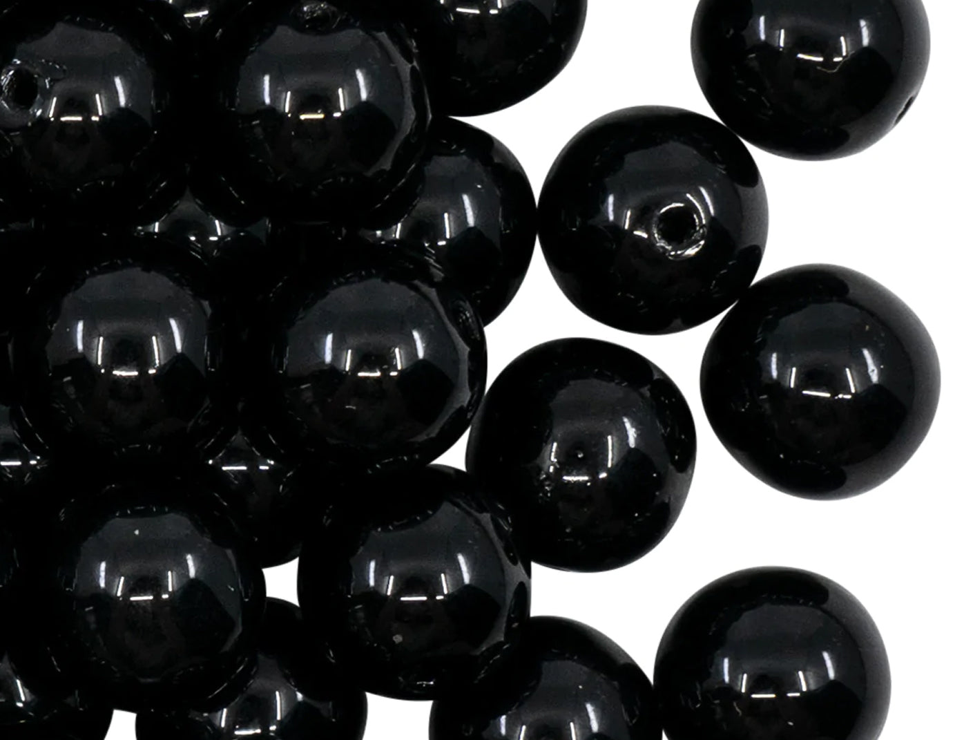 OUTLET 10 grams Round Druck Beads, 8 x 8 mm, Black (23980), Glass, Czech Republic