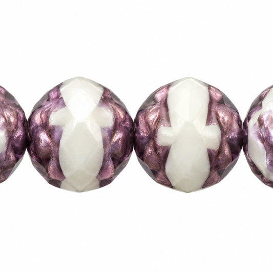 Faceted Fire Polished Beads Special Cut, White Bronze (02010-14415), Glass, Czech Republic