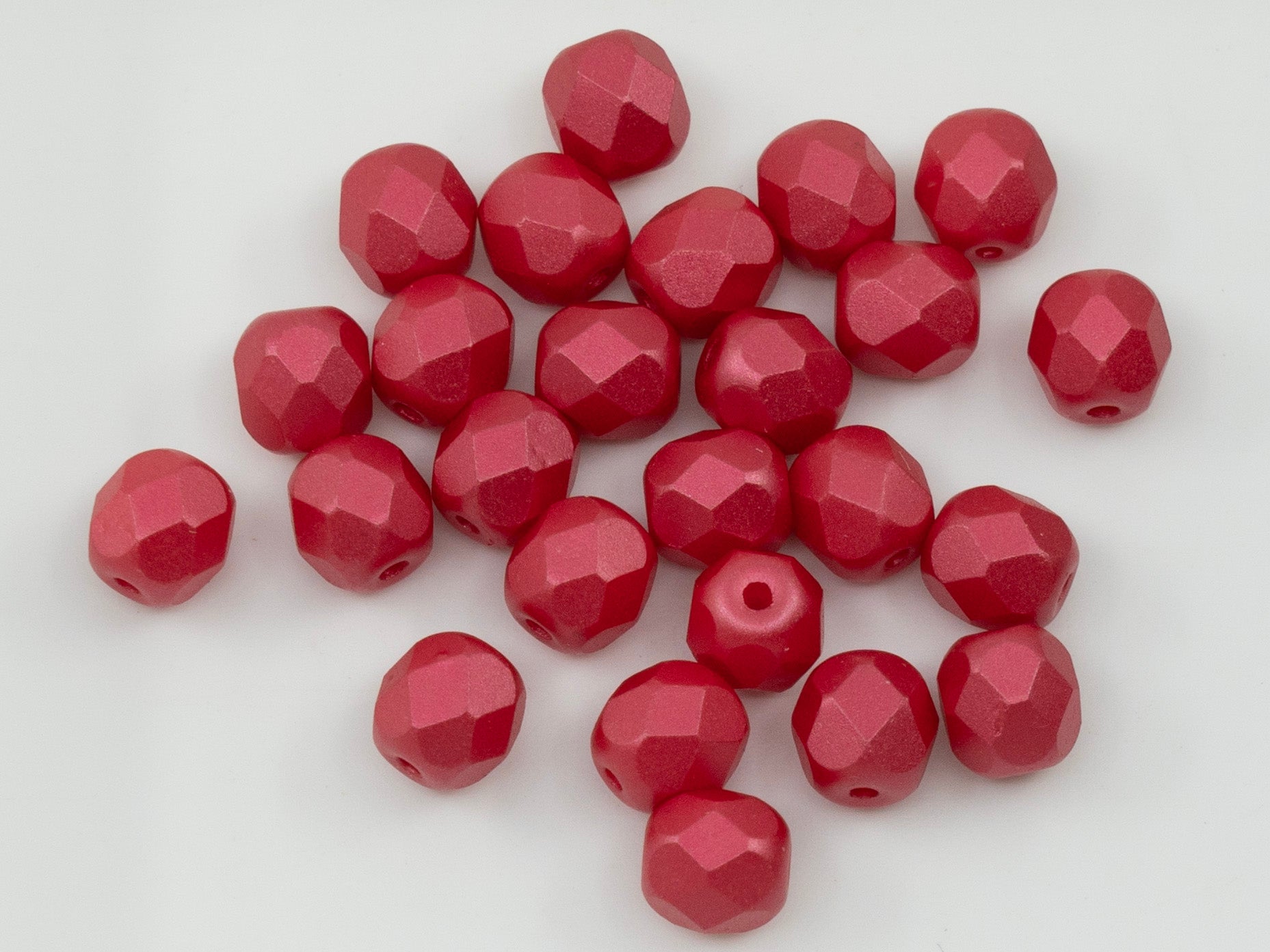 Facted Fire Polish Round Beads Pastel Dark Coral (25010), Glass, Czech Republic