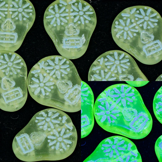 OUTLET 250g/50g Sugar Skull Beads, 20 x 16 mm, Transparent Yellow Matte Light Teal Lined (80130-84100-54150), Glass, Czech Republic