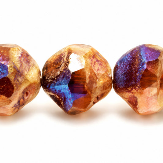 Special Cut Faceted Fire Polished Beads. Smashed, X3158 Bronze 94321 (x3158-14415-94321), Glass, Czech Republic