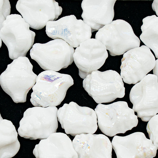OUTLET 10 grams Murex Shell Beads, 15 x 12 mm, White AB, Glass, Czech Republic