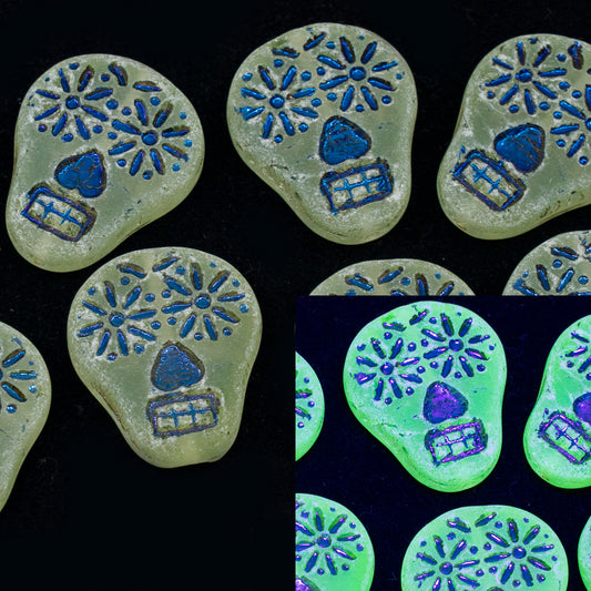 OUTLET 10 grams Sugar Skull Beads, Transparent Yellow Sliperit Full (2X Side) Matte (80130-29503-84100), Glass, Czech Republic