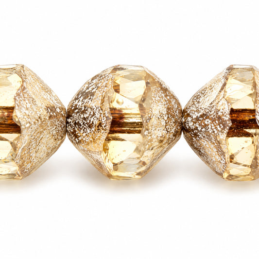 Special Cut Faceted Fire Polished Beads. Smashed, T1023 Antique Silver Patina (t1023-81002), Glass, Czech Republic