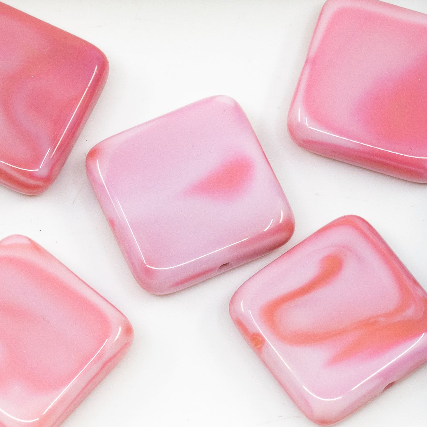 OUTLET 10 grams Pressed Beads Square, 20 x 20 mm, Opaque Pink (74010), Glass, Czech Republic