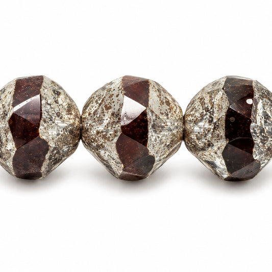 Special Cut Faceted Fire Polished Beads. Smashed, X2998 Antique Silver Patina (x2998-81002), Glass, Czech Republic