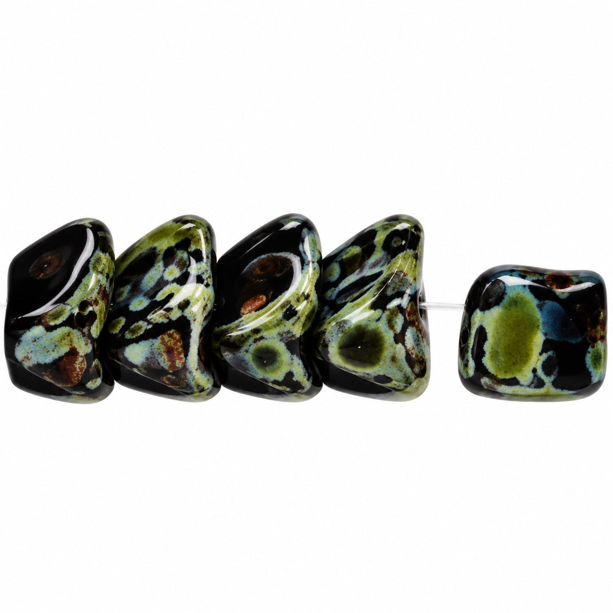 Dome Beads With Middle Hole, Black Travertin (23980-86800), Glass, Czech Republic