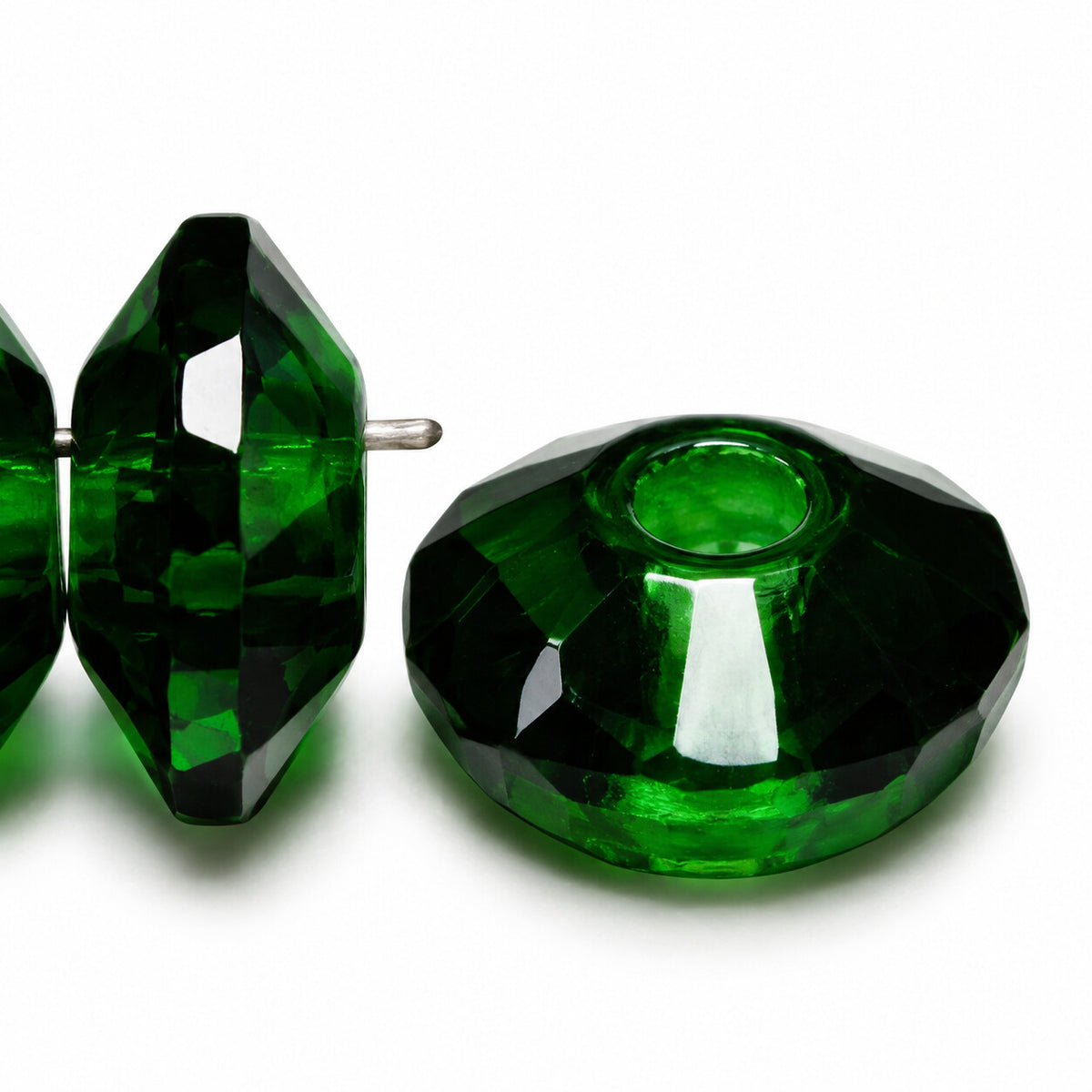 Rivoli Large Hole Faceted Special Cut Beads, Emerald Green (50120), Glass, Czech Republic