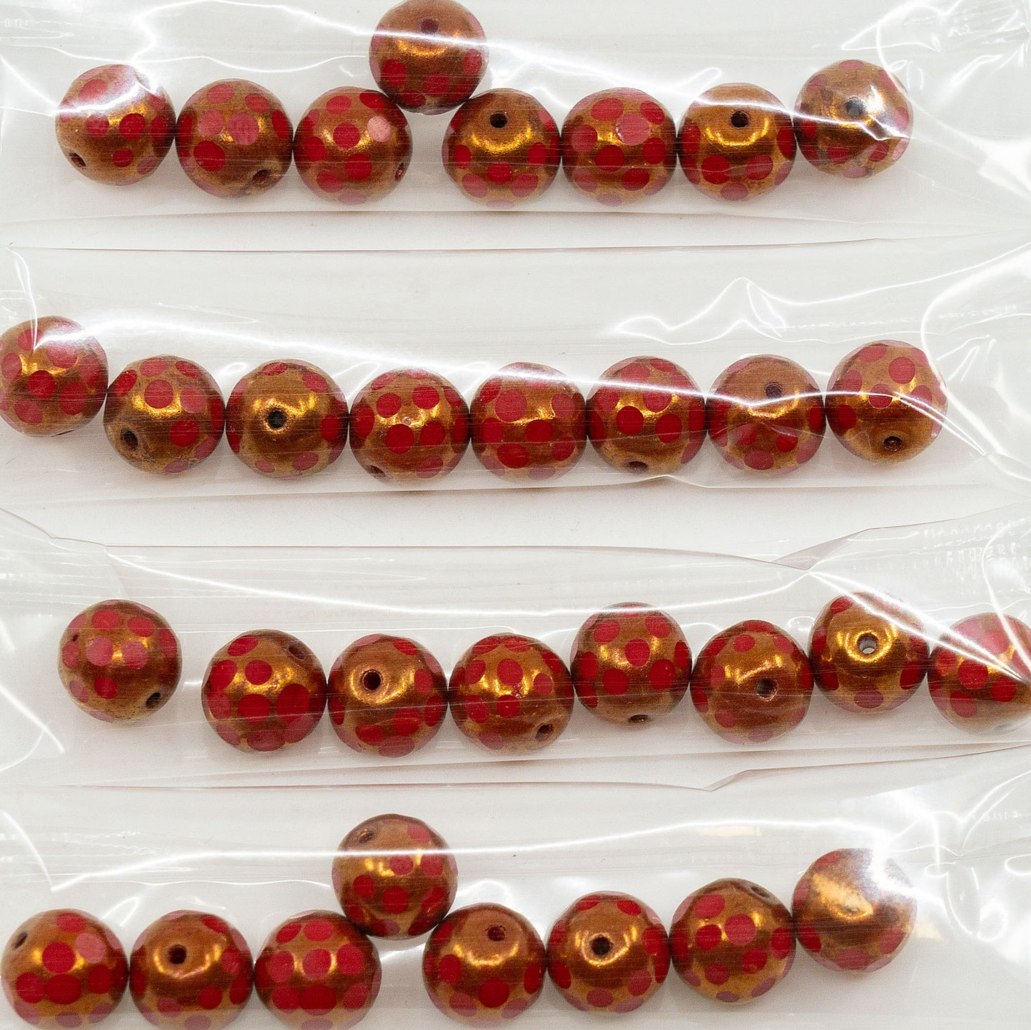 OUTLET 10 grams Faceted Round Fire Polished Beads, 10 x 10 mm, Opaque Red Bronze Sc (93200-14415-SC), Glass, Czech Republic