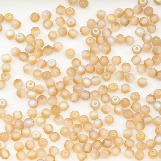 OUTLET 10 grams Round Druck Beads, 3 x 3 mm, Crystal Matte 98534 (00030-84100-98534), Glass, Japan