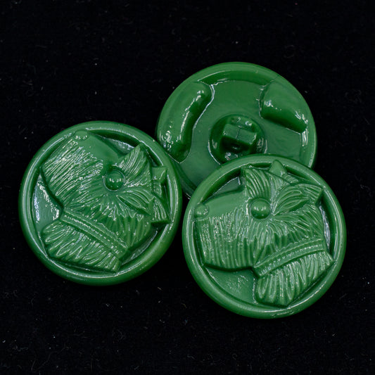 OUTLET 1 pcs Czech Glass Handmade Button, s10 x 22 mm, Green Dog (green-dog), Glass, Czech Republic