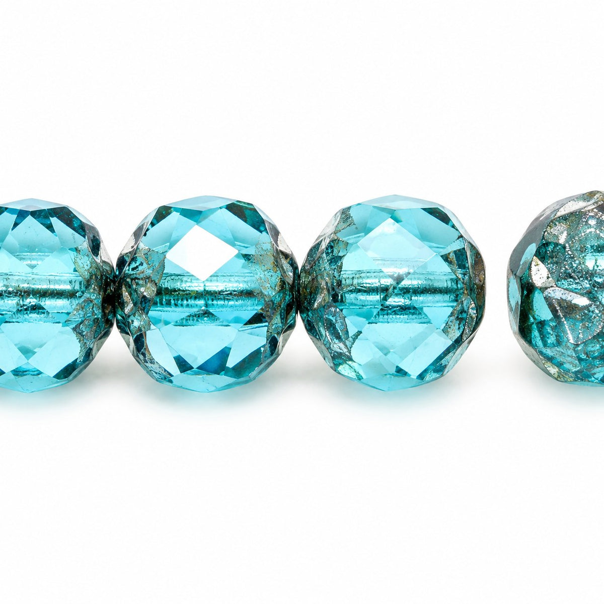 Faceted Fire Polished Beads Special Cut, Transparent Aqua Platin (60020-13702), Glass, Czech Republic