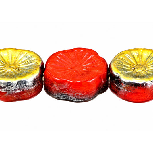 Hawaii Pressed Beads, Deep Orange  Volcano (93140-28001), Glass, Czech Republic